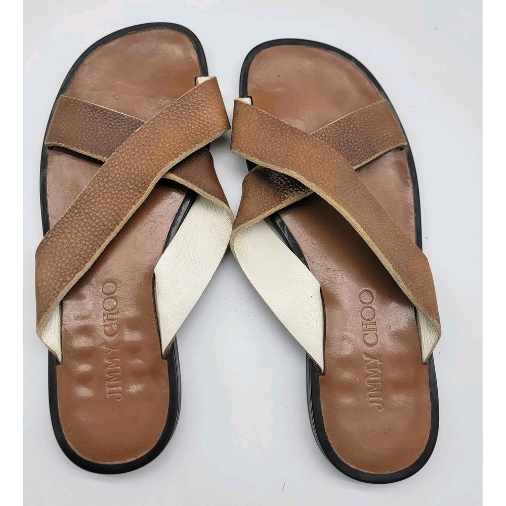 JIMMY CHOO Men's Leather Sandals Made In Italy Slide Shoes EU 42